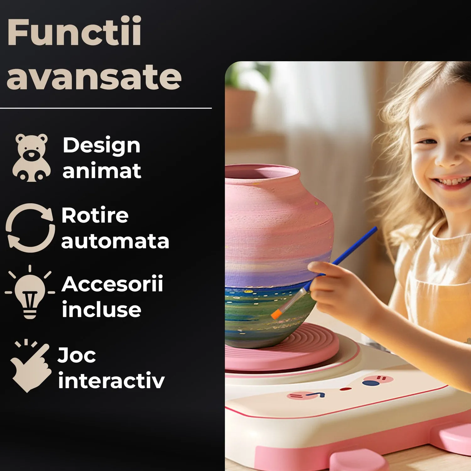 Timebox set olarit copii roata electrica USB roz 4 ani+