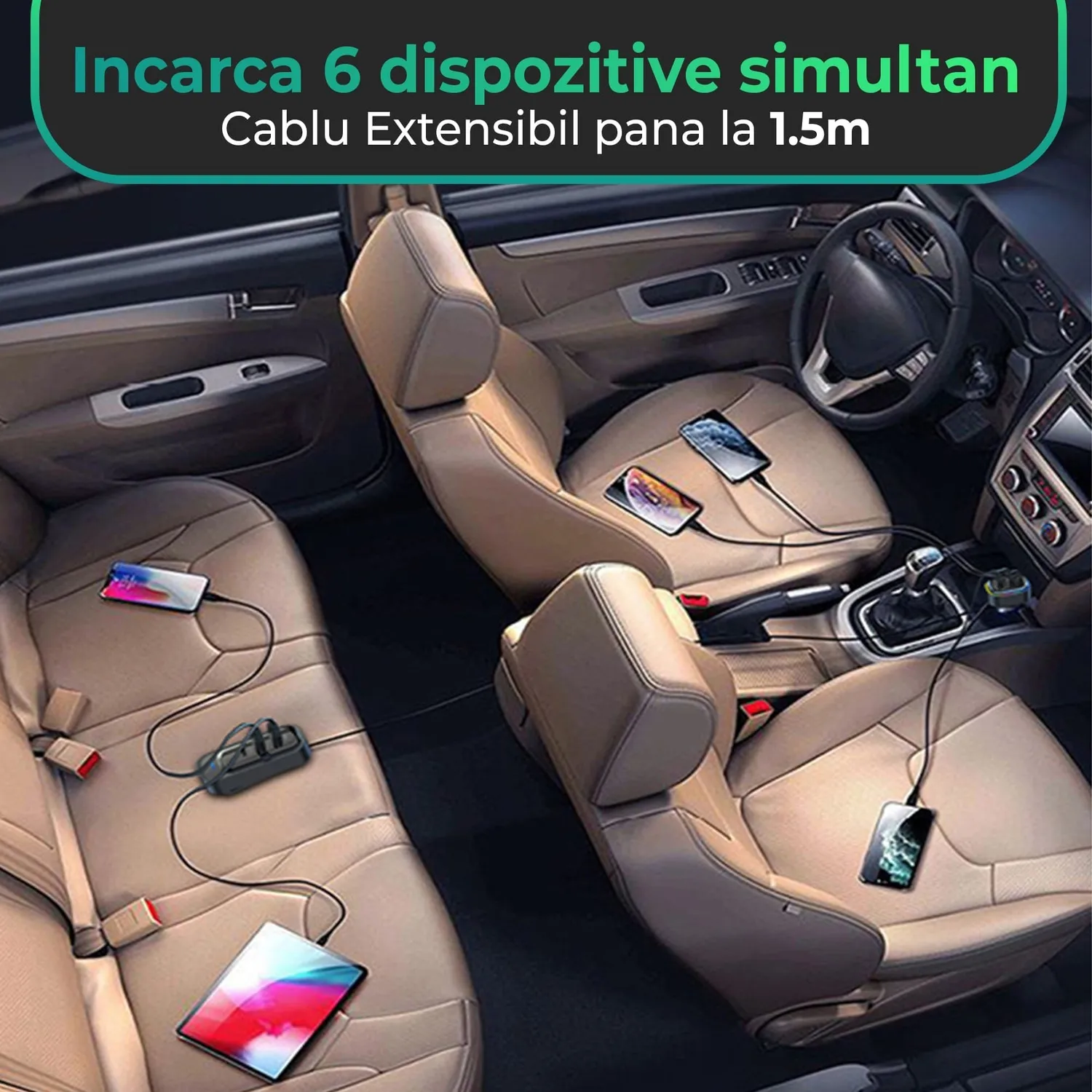 Timebox Super Fast Charge încărcător auto 66W negru 6în1