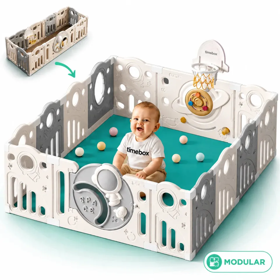 Timebox Modular țarc joacă bebeluși gri/bej