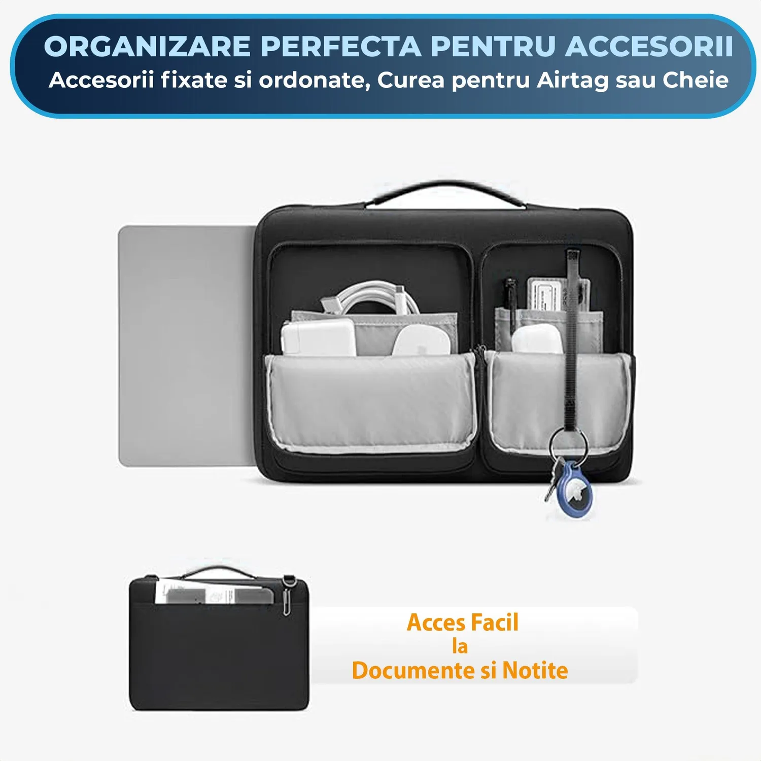 Timebox geanta laptop 13-17 inch neagra impermeabila microfibra