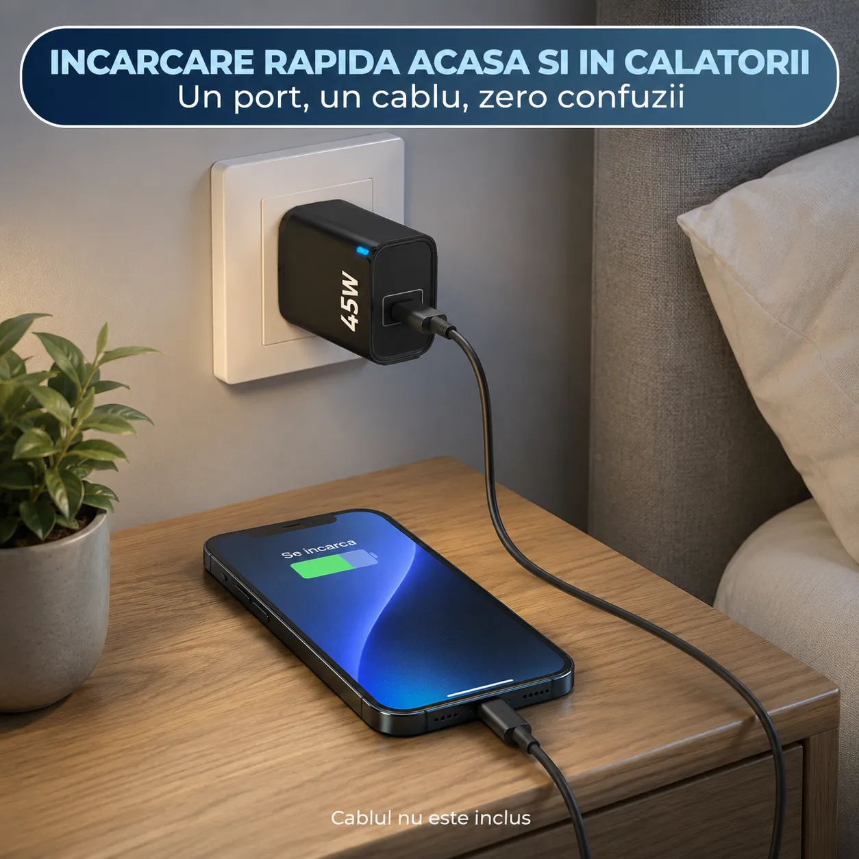 Timebox 45W incarcator retea Type-C negru fast charge
