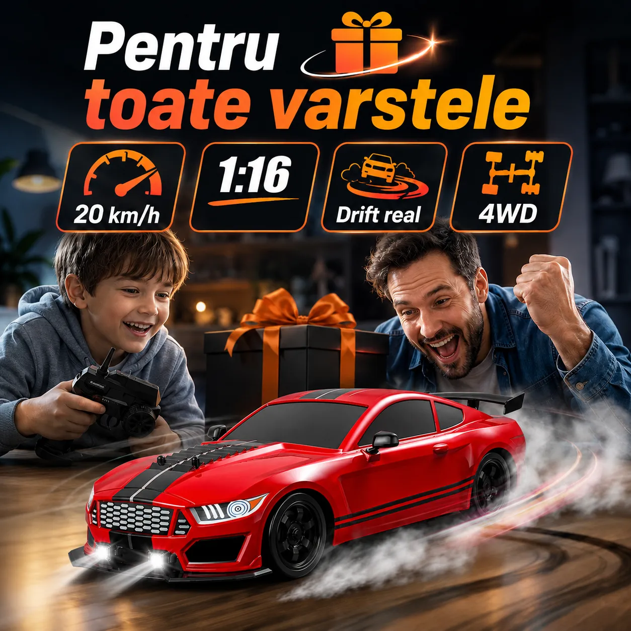 Masina Timebox Drift RC 1:16 masinuta 20km/h negru LED