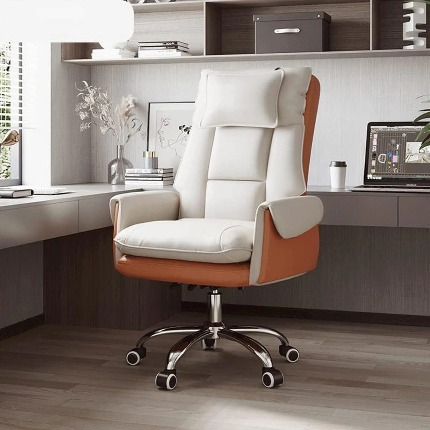 Timebox Scaun Birou piele ecologica bej 135 suport picioare