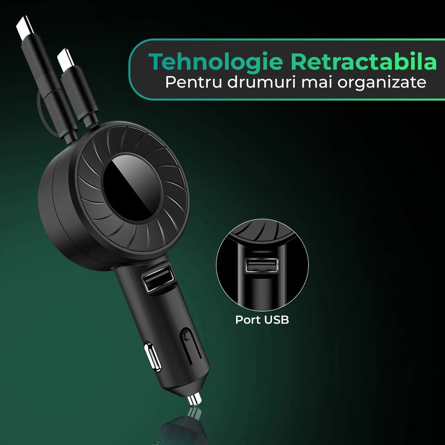 Timebox Super Fast Charge 3 în 1 încărcător auto negru rapid