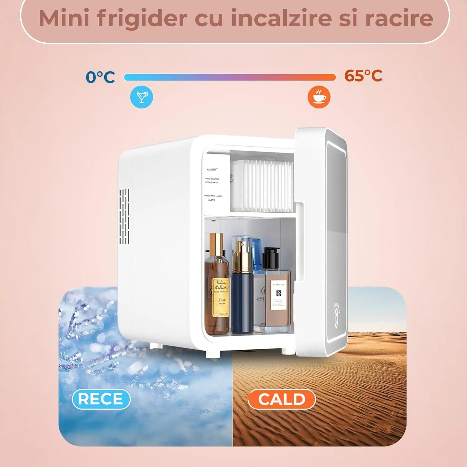 Timebox Mini Frigider Cosmetice 4L cu Oglinda LED Alb