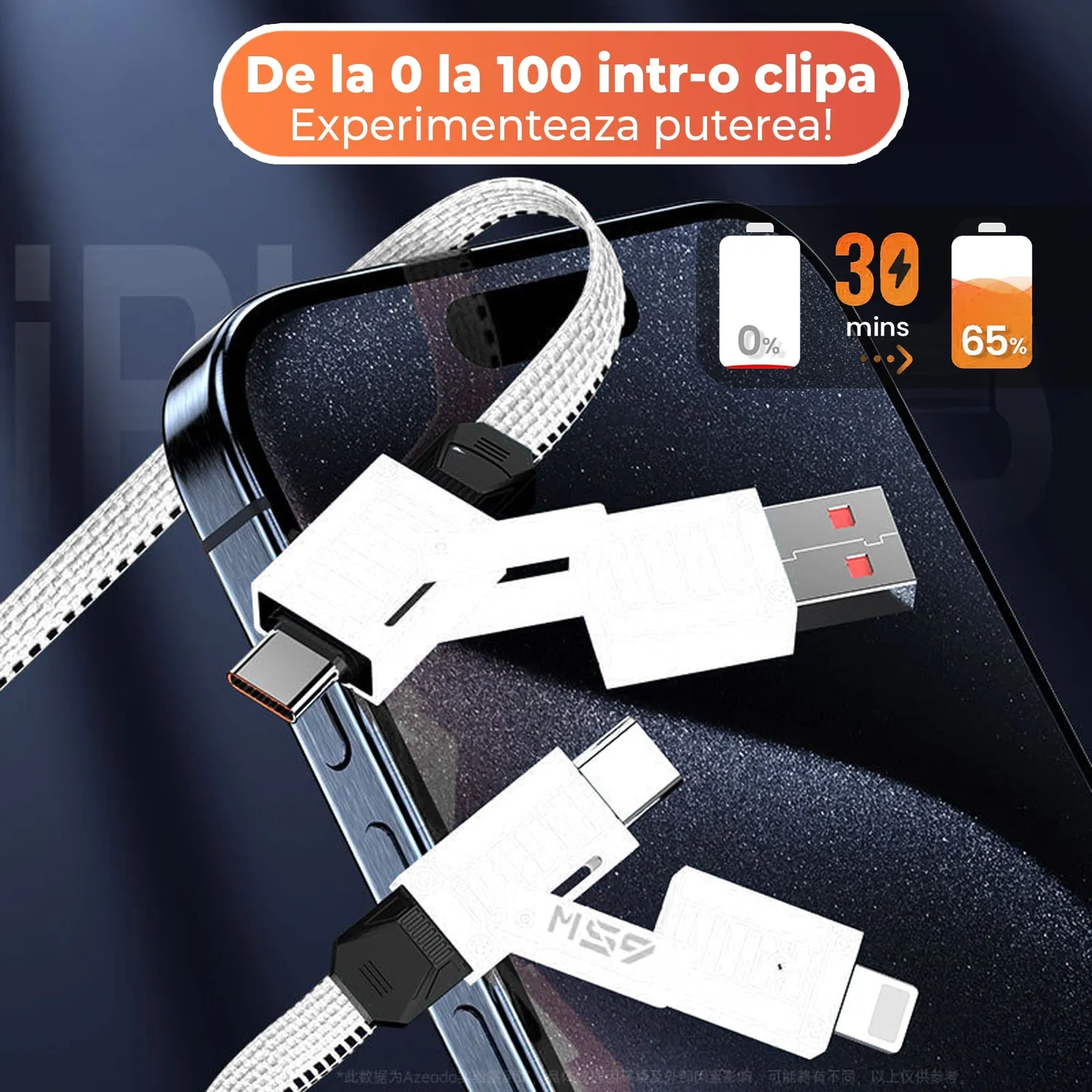 Cablu Timebox 4 in 1 65W cablu incarcare 1,5m alb fast charge