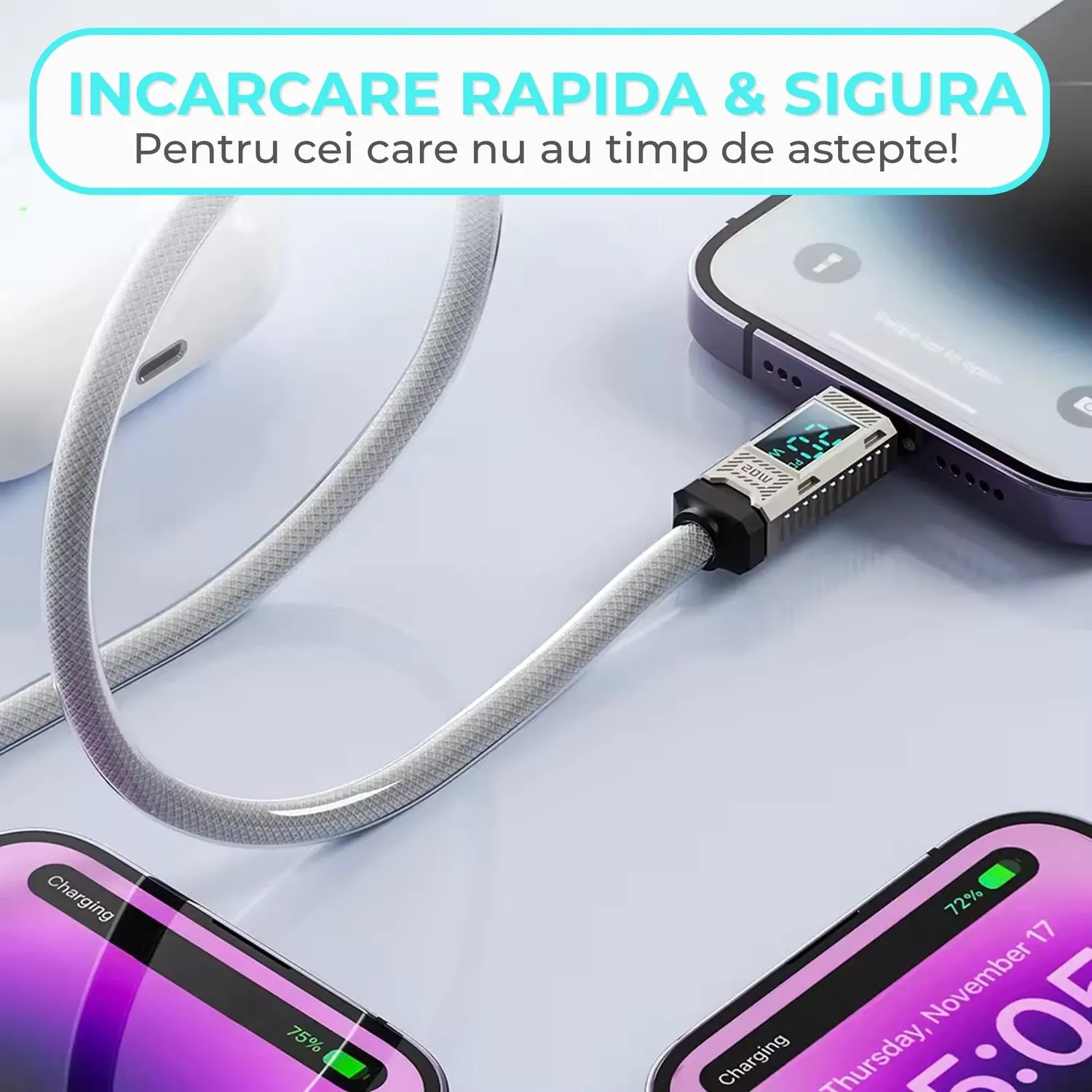 Timebox Cablu USB-C Lightning 2m Alb Fast Charge