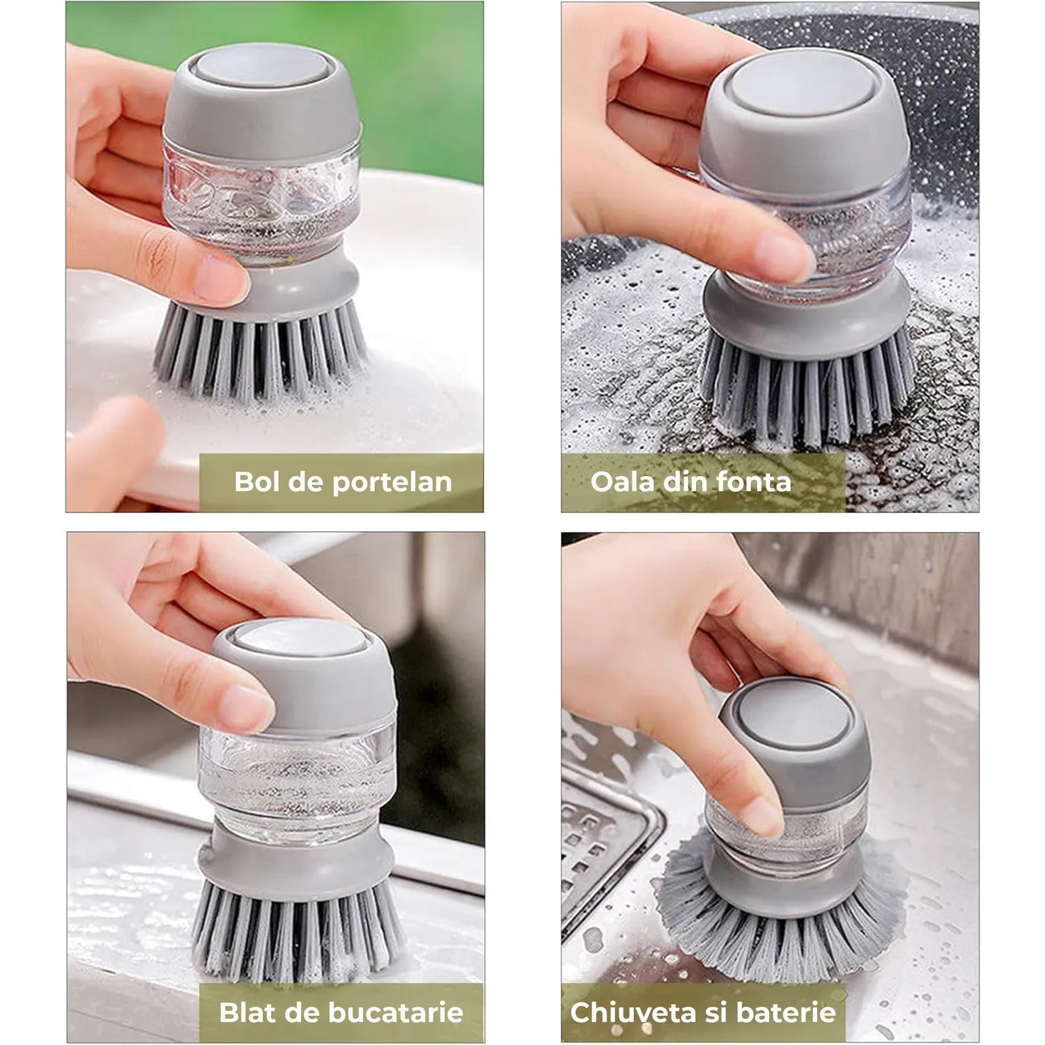 Timebox dispenser detergent gri cu perie dozare automată