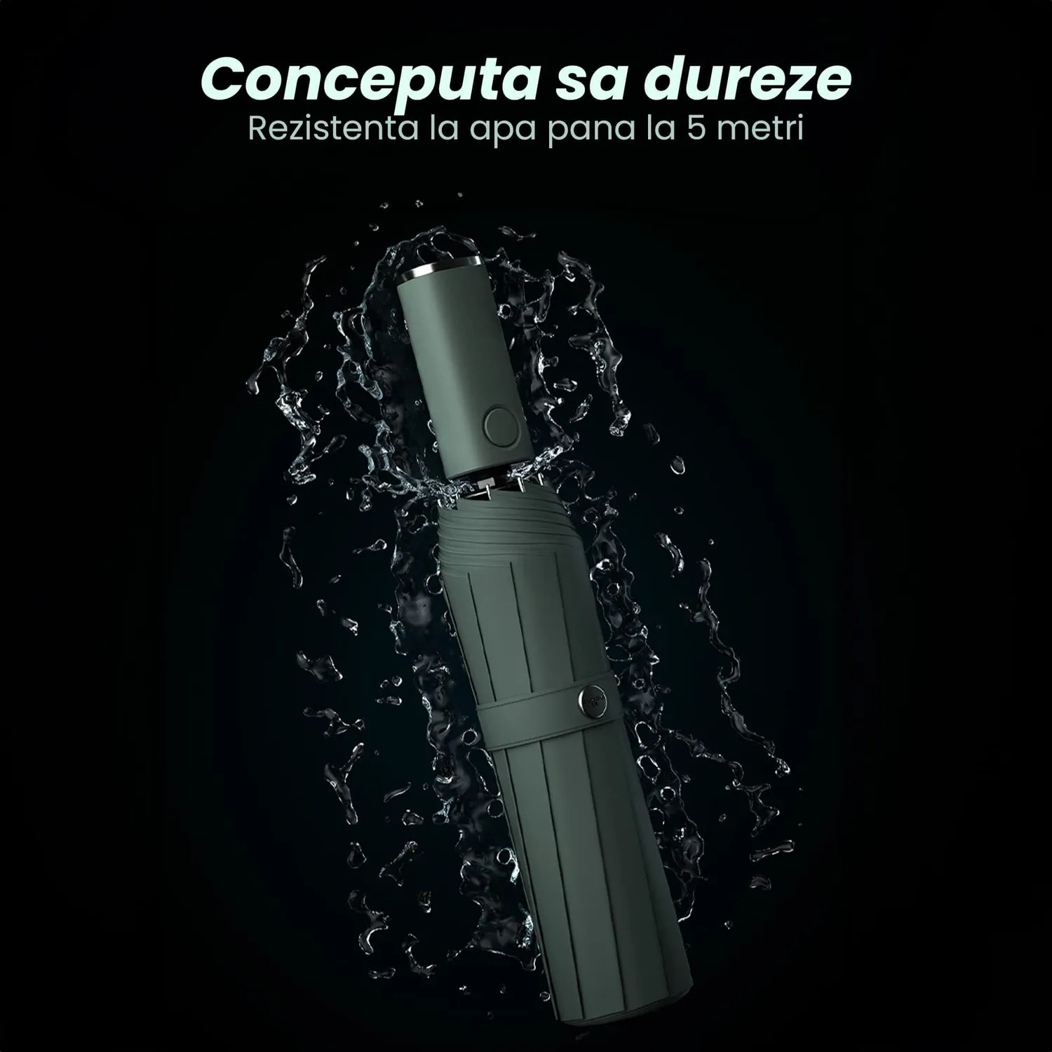 Timebox umbrela pliabila verde cu lanterna LED automata