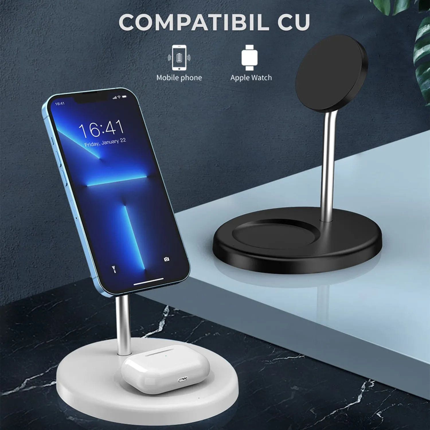 Timebox incarcator wireless 15W 2 in 1 telefon + casti