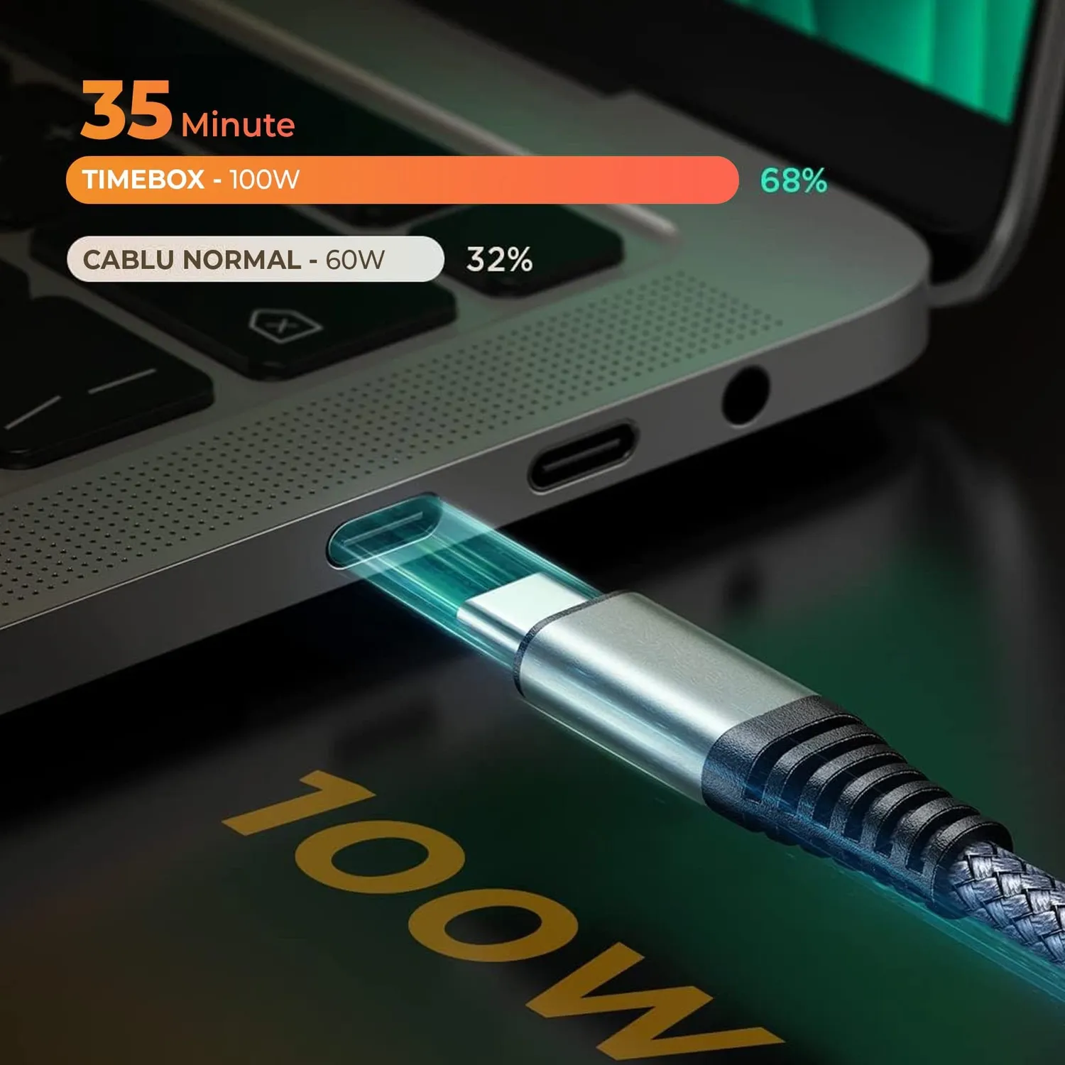Timebox Extender cablu prelungitor USB-C 2m gri 100W
