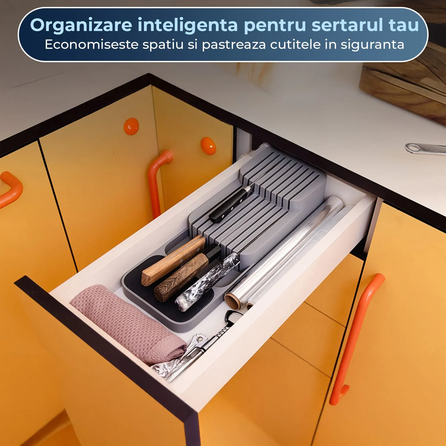 Timebox Organizator cutite sertar 2 niveluri 9 cutite gri
