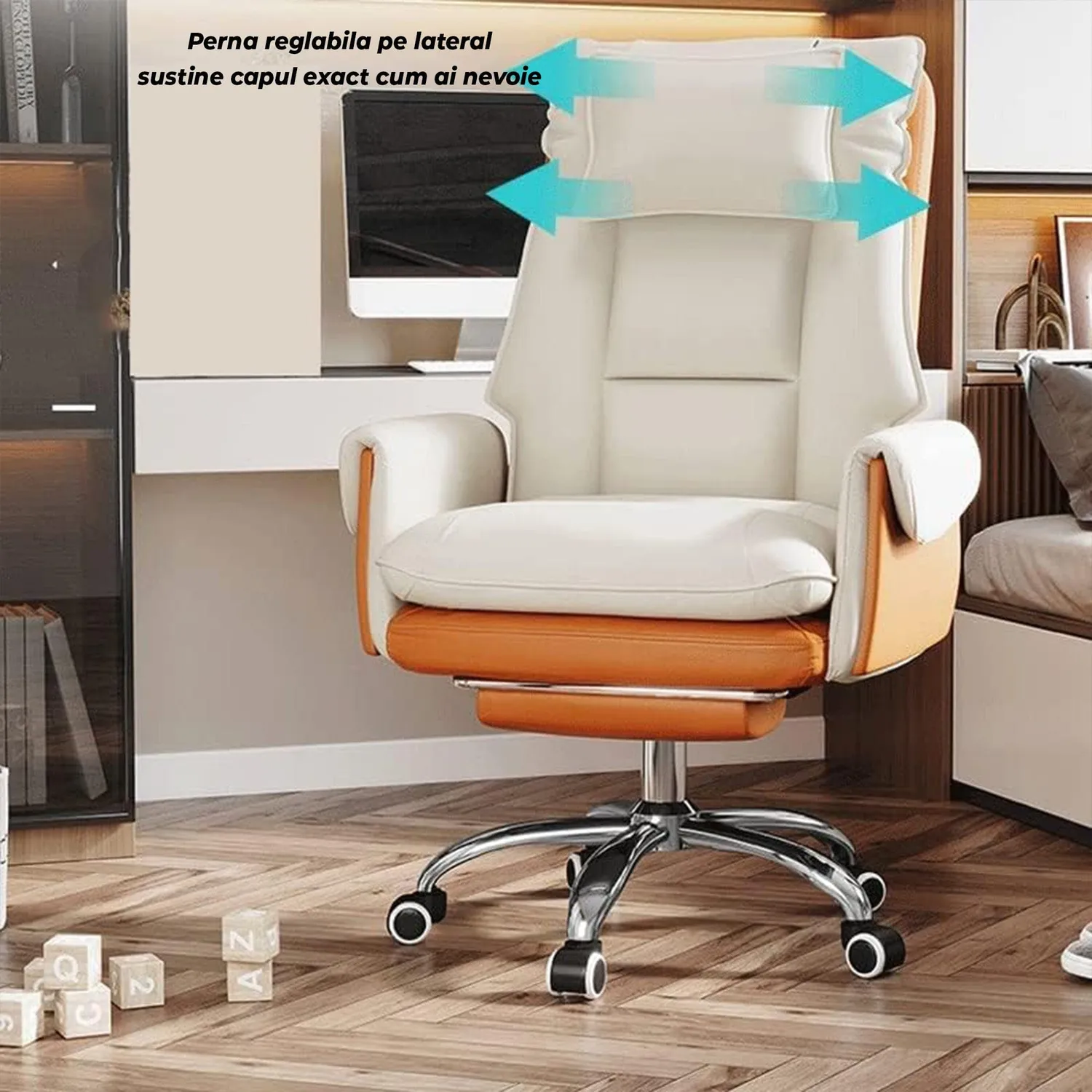 Timebox Scaun Birou piele ecologica bej 135 suport picioare