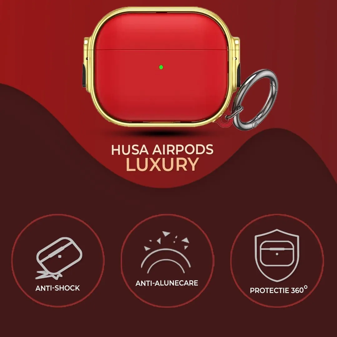 Timebox Husa AirPods Pro rosu auriu luxury