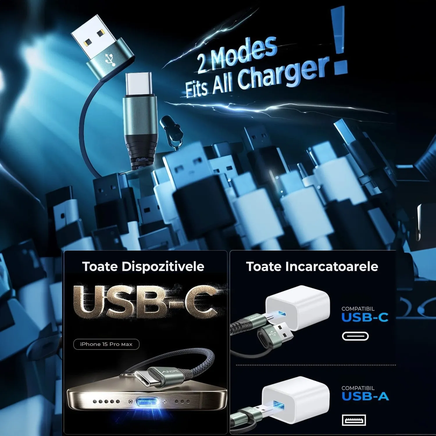 Cablu incarcare Timebox Fast Charge 65W USB-C 3m negru