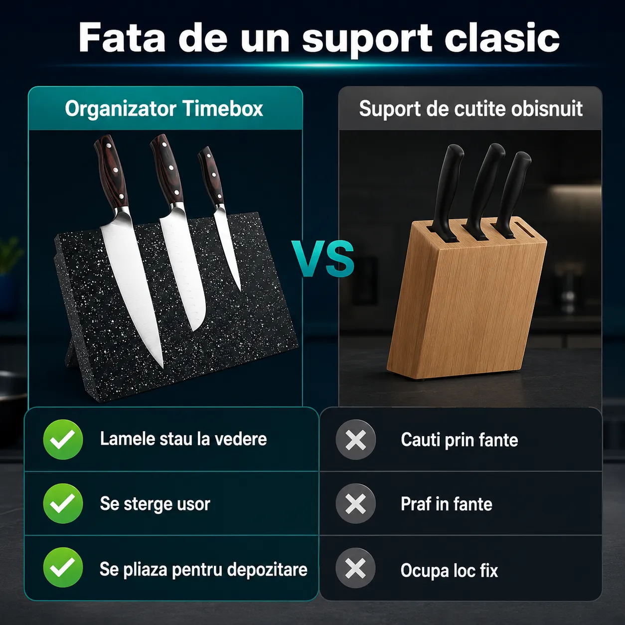 Timebox suport magnetic cutite 7-9 piese negru lemn
