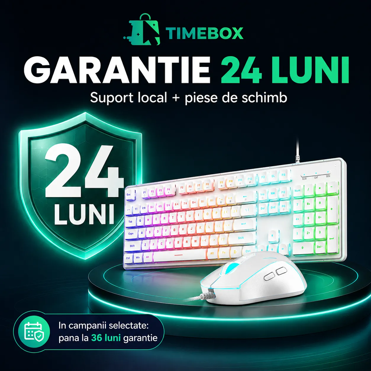 Timebox Kit tastatura mouse gaming RGB alb 104 taste