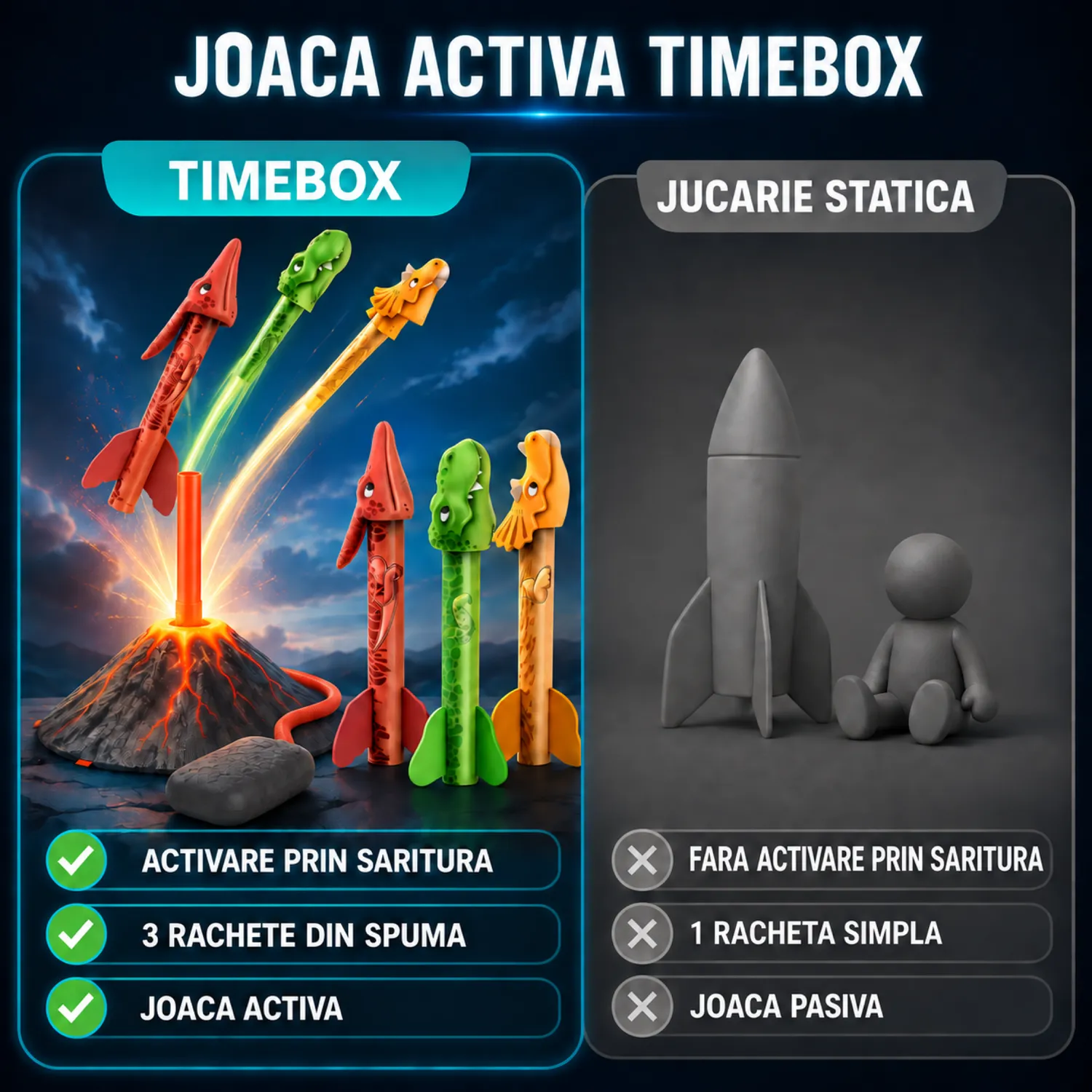 Timebox Dino Blasters lansator rachete spuma copii
