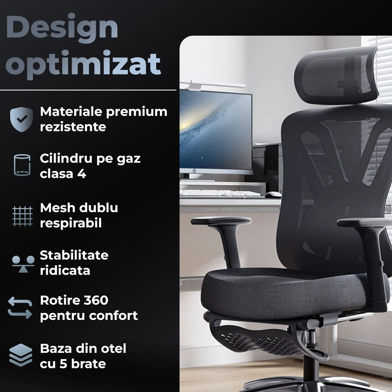 Timebox Ergonomic Scaun Birou Reclinabil Negru Mesh 360