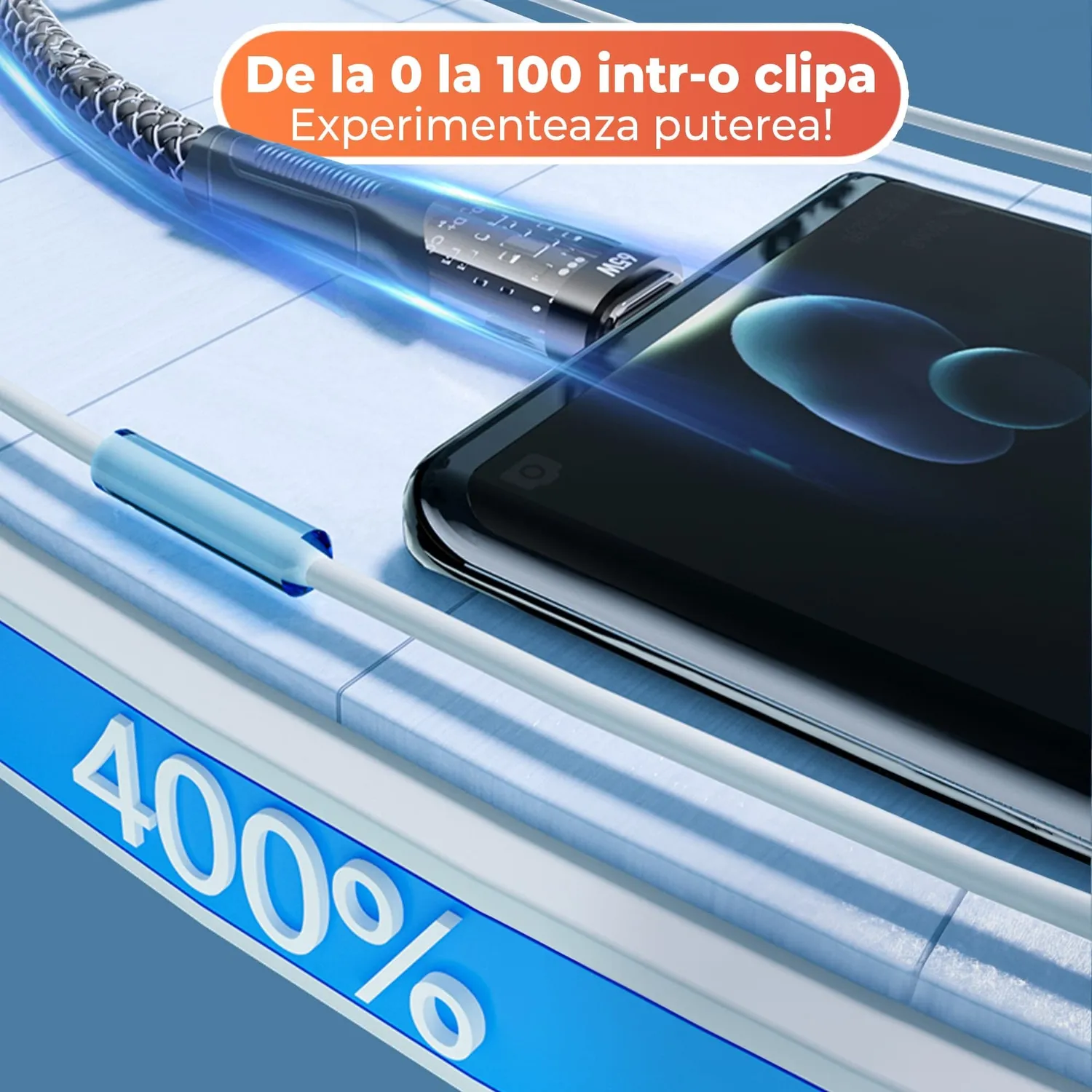 Cablu incarcare Timebox USB-C 65W 1,3m negru