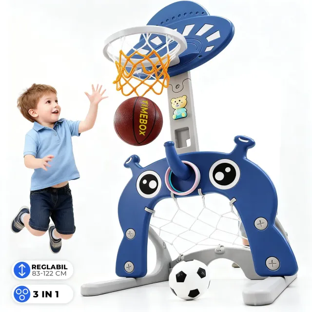 Timebox Set Joaca 4 in 1 Cos Baschet Poarta Fotbal Albastru