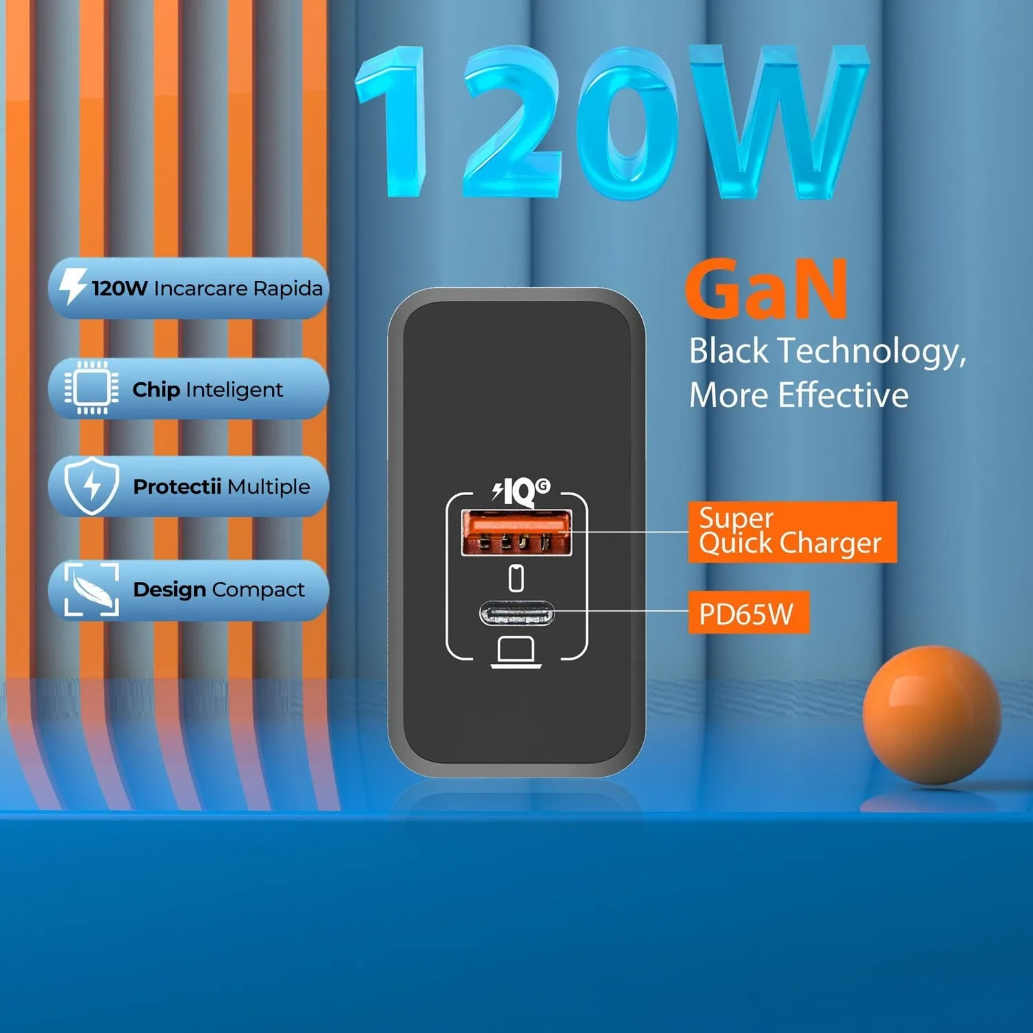 Timebox 120W incarcator retea 2 porturi alb fast charge