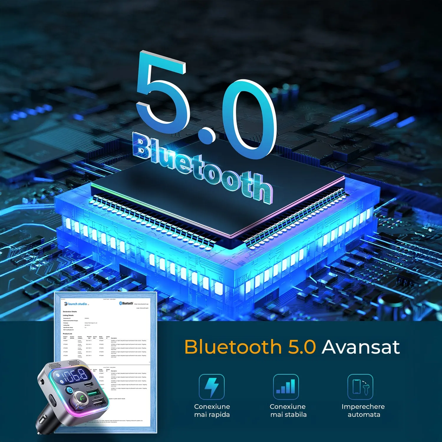 Timebox modulator FM auto Bluetooth 5 negru hands-free