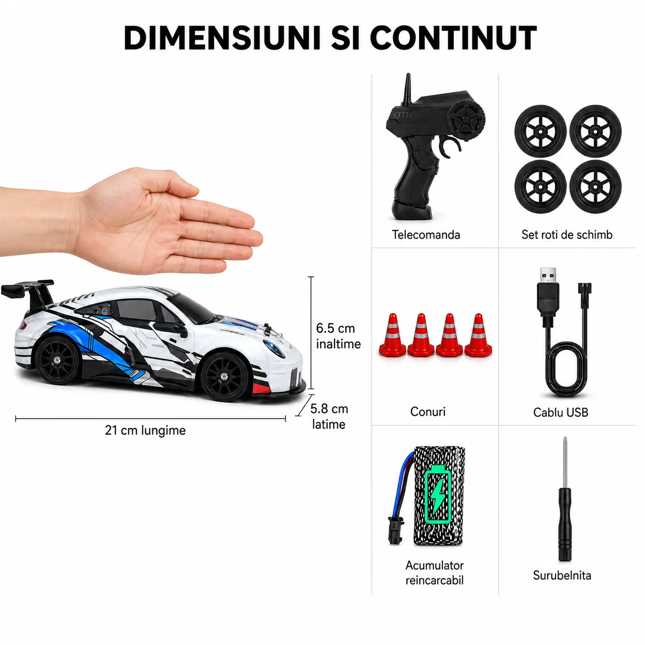 Timebox Drift Car 1:24 masina RC 4WD 20km/h gri LED