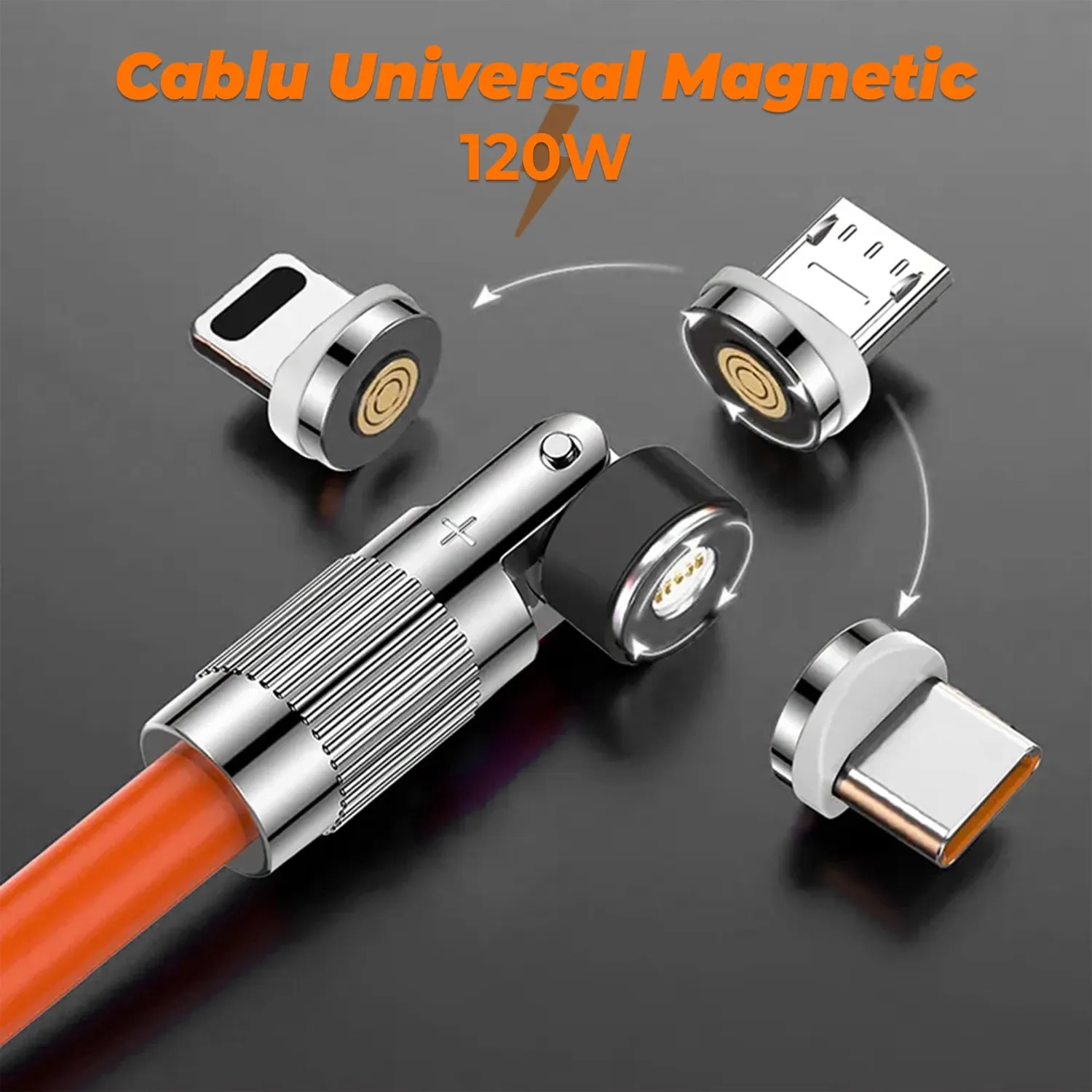 Timebox 3 in 1 cablu incarcare rapida 120W portocaliu