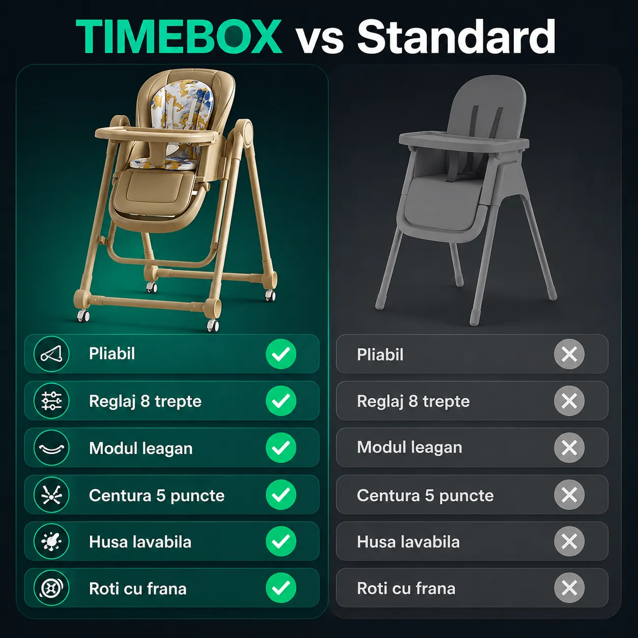 Timebox Scaun de Masa Copii Pliabil Bej 8 Trepte