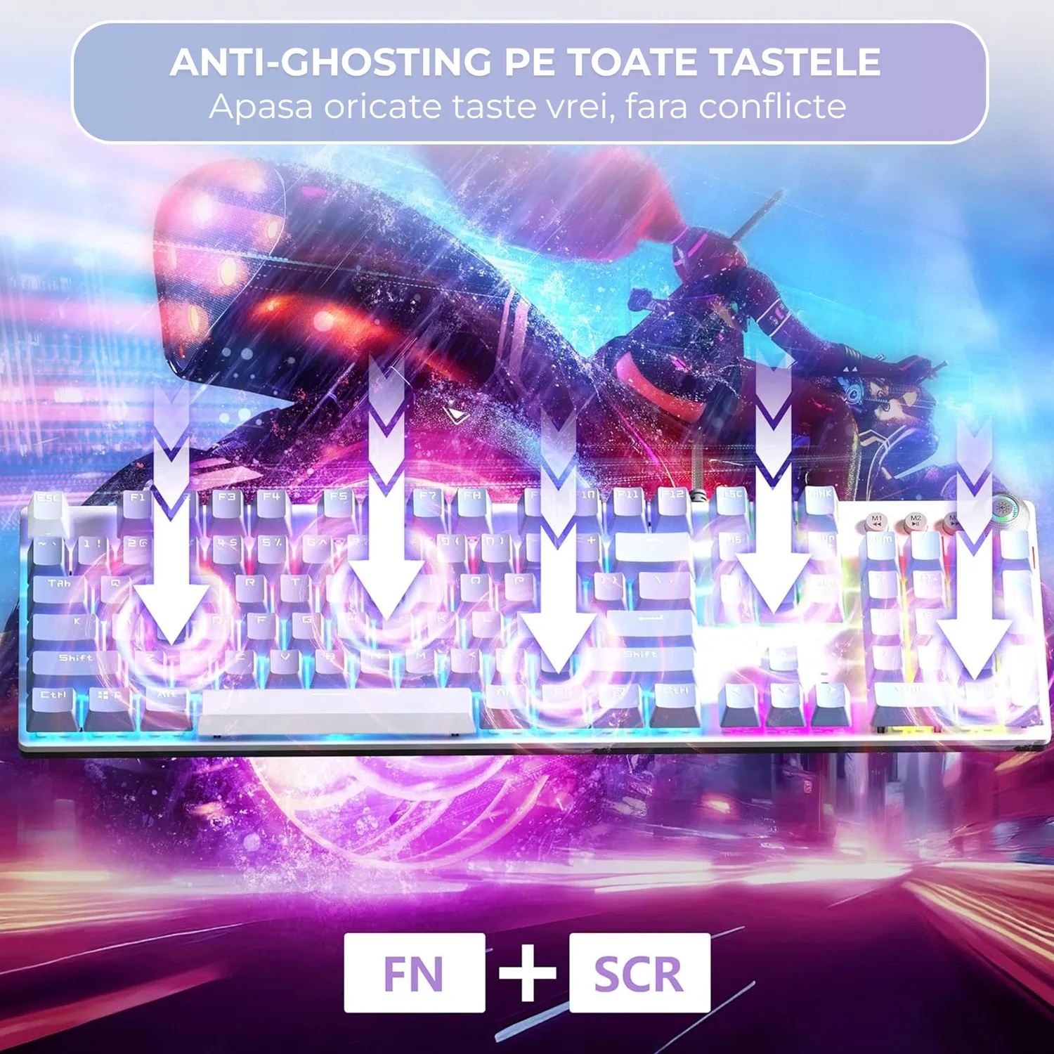 Timebox 104 taste tastatura gaming cu fir violet switch albastru