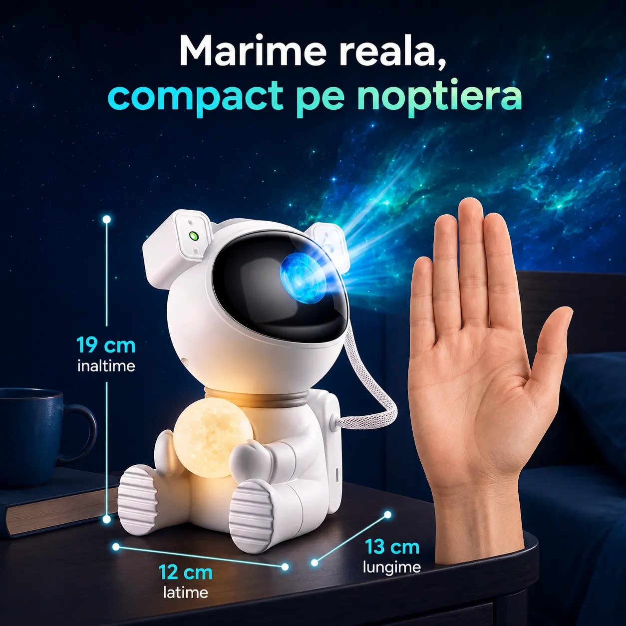 Timebox lampă proiector astronaut 2 în 1 RGB