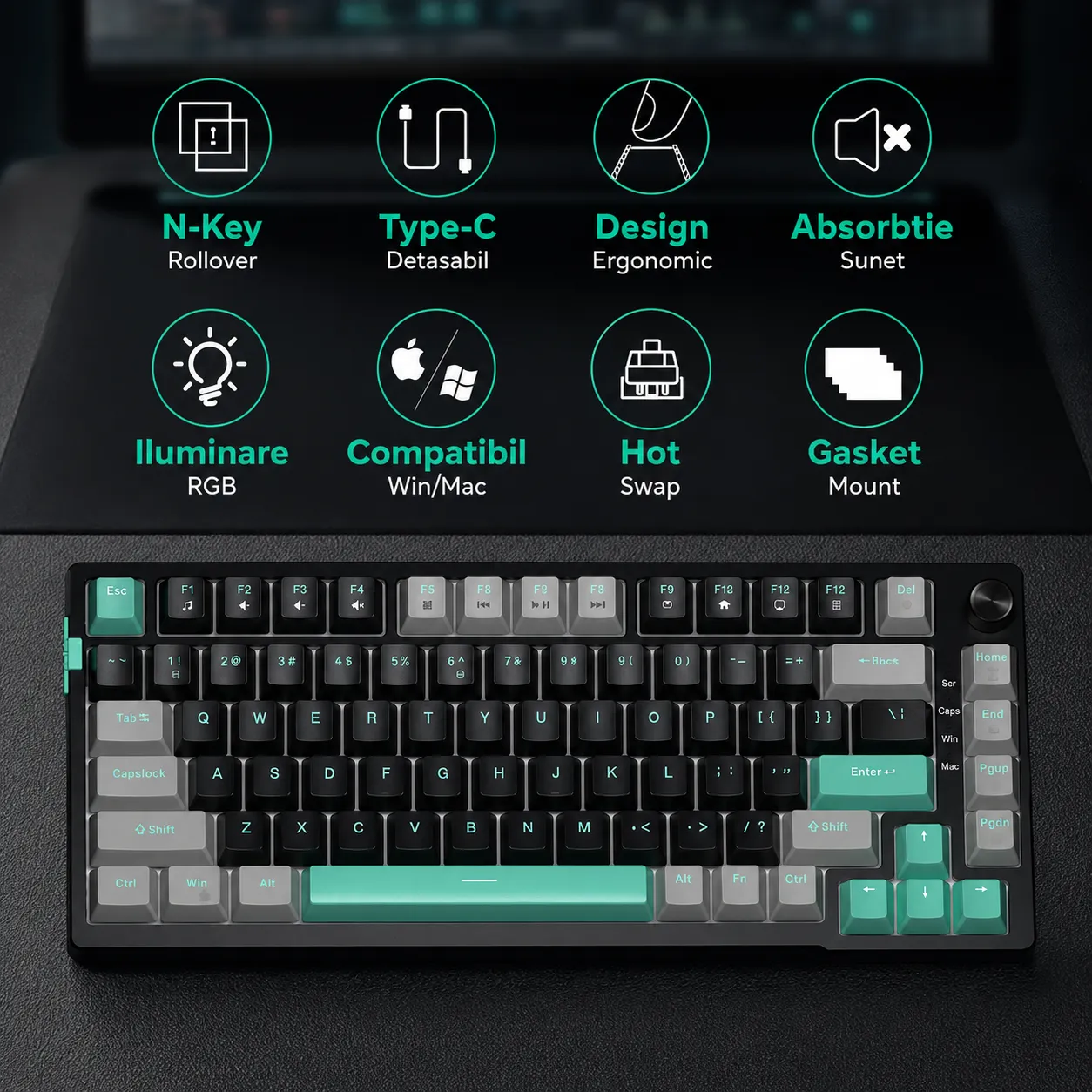 Timebox 75% tastatura mecanica Blue Switch Hot-Swap negru