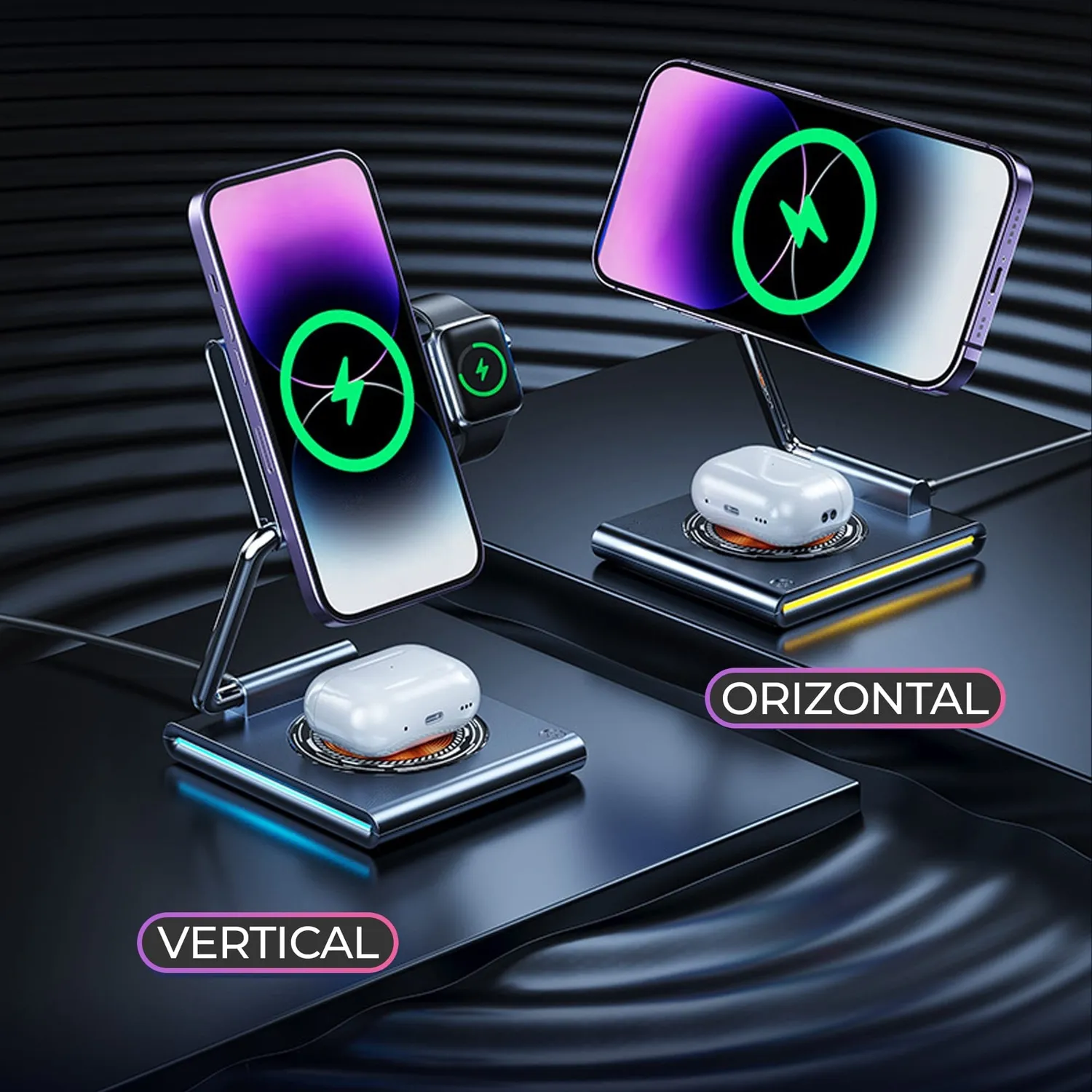 Timebox 15W statie wireless 3 in 1 pliabila gri RGB