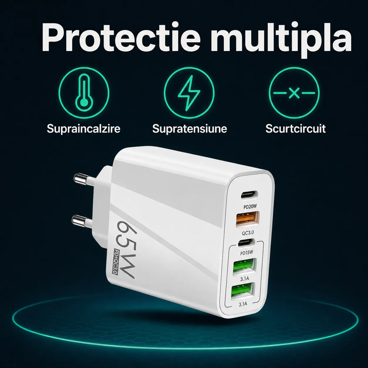 Timebox Incarcator Retea 5 Porturi 65W USB Type-C Alb