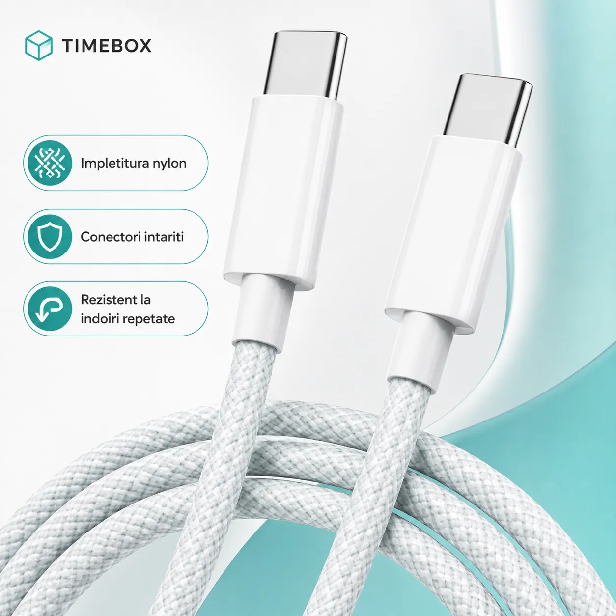 Timebox Cablu USB-C la USB-C 66W 1m alb