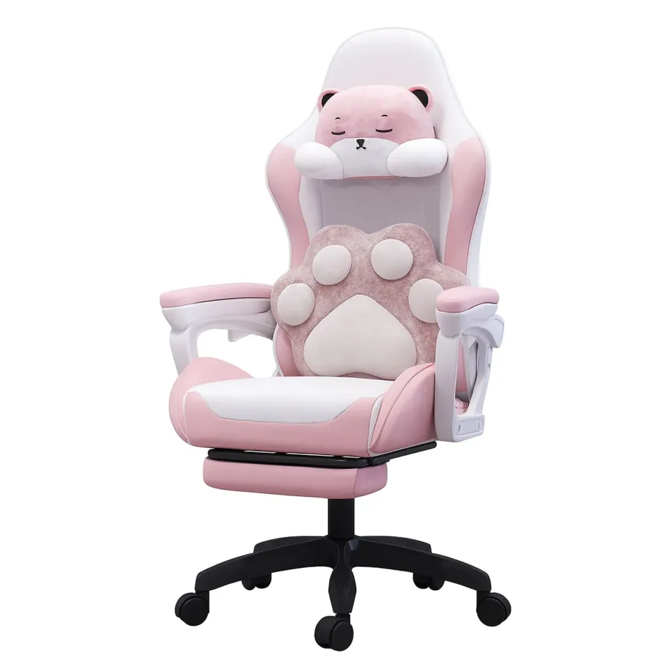 Timebox 135 scaun gaming roz piele PU cu footrest