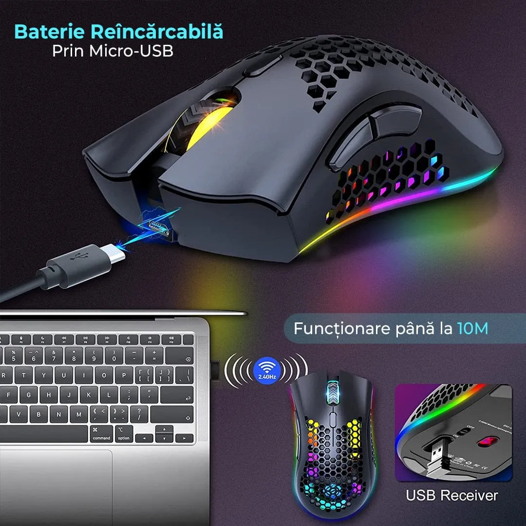 Timebox set mouse wireless 95g RGB + mousepad 30x24