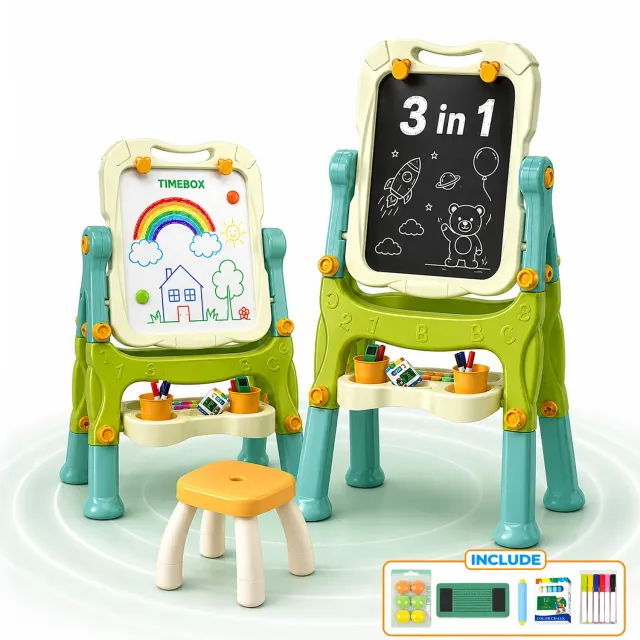Timebox Tabla Magnetica Copii 3 in 1 Verde cu Scaunel