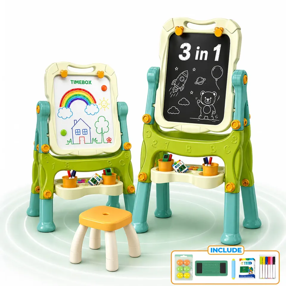 Timebox Tabla Magnetica Copii 3 in 1 Verde cu Scaunel
