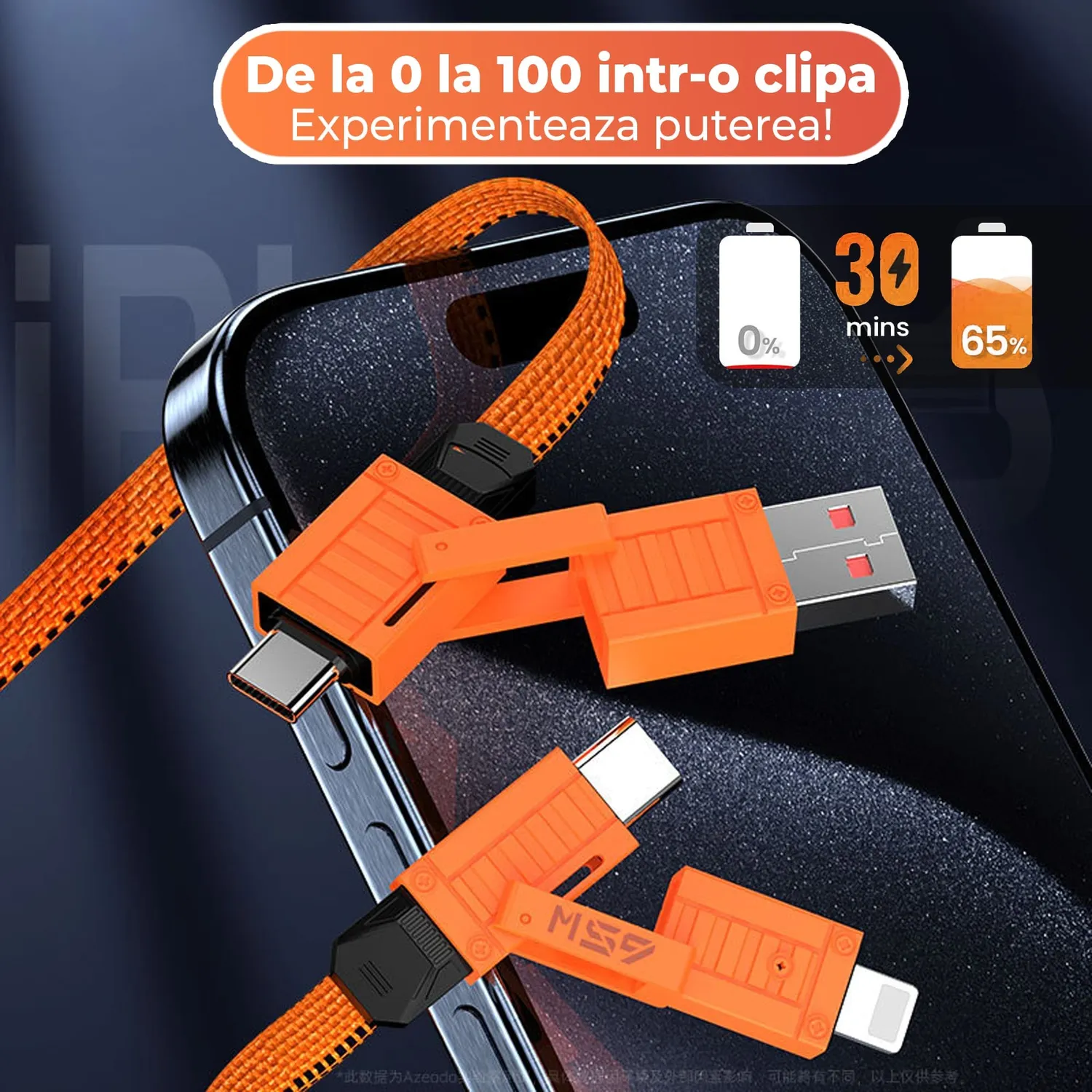 Timebox Cablu incarcare 4 in 1 65W 1,5m Portocaliu