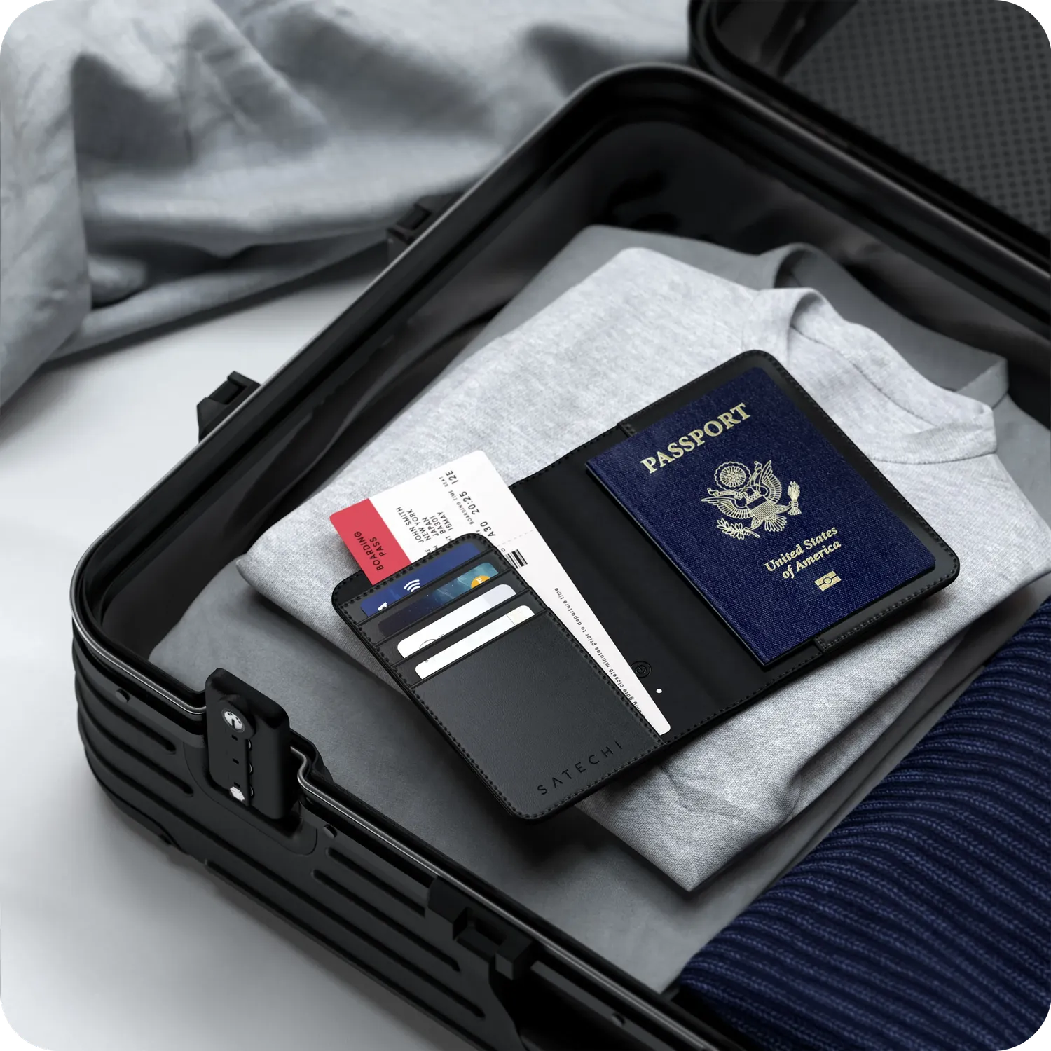Satechi FindAll husa pasaport piele vegana negru RFID