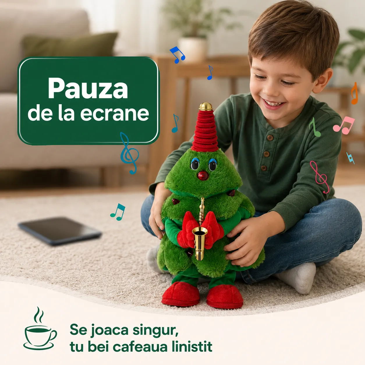 Timebox brad Craciun figurina animata rosie 35 cm care canta