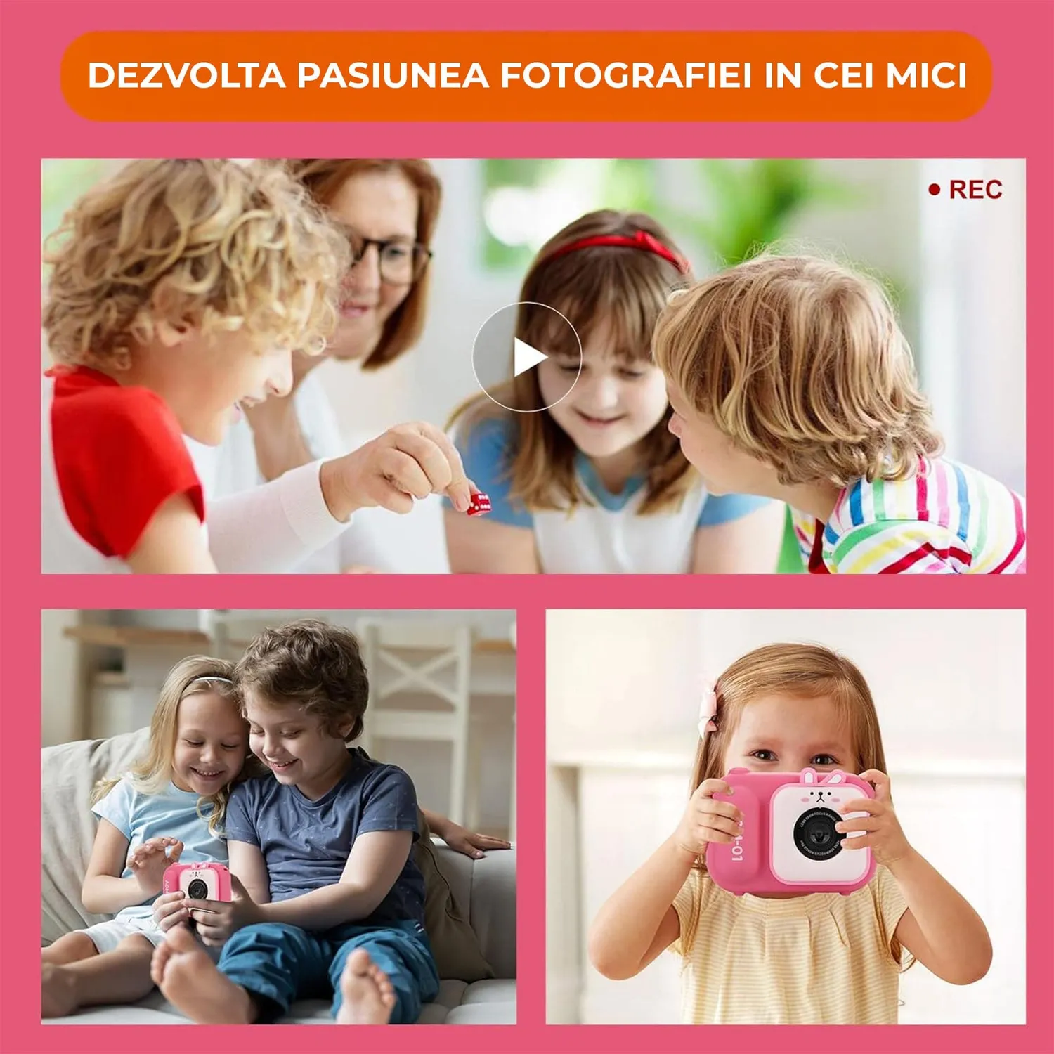 Timebox Camera Video Copii 1080P Roz 32GB Selfie