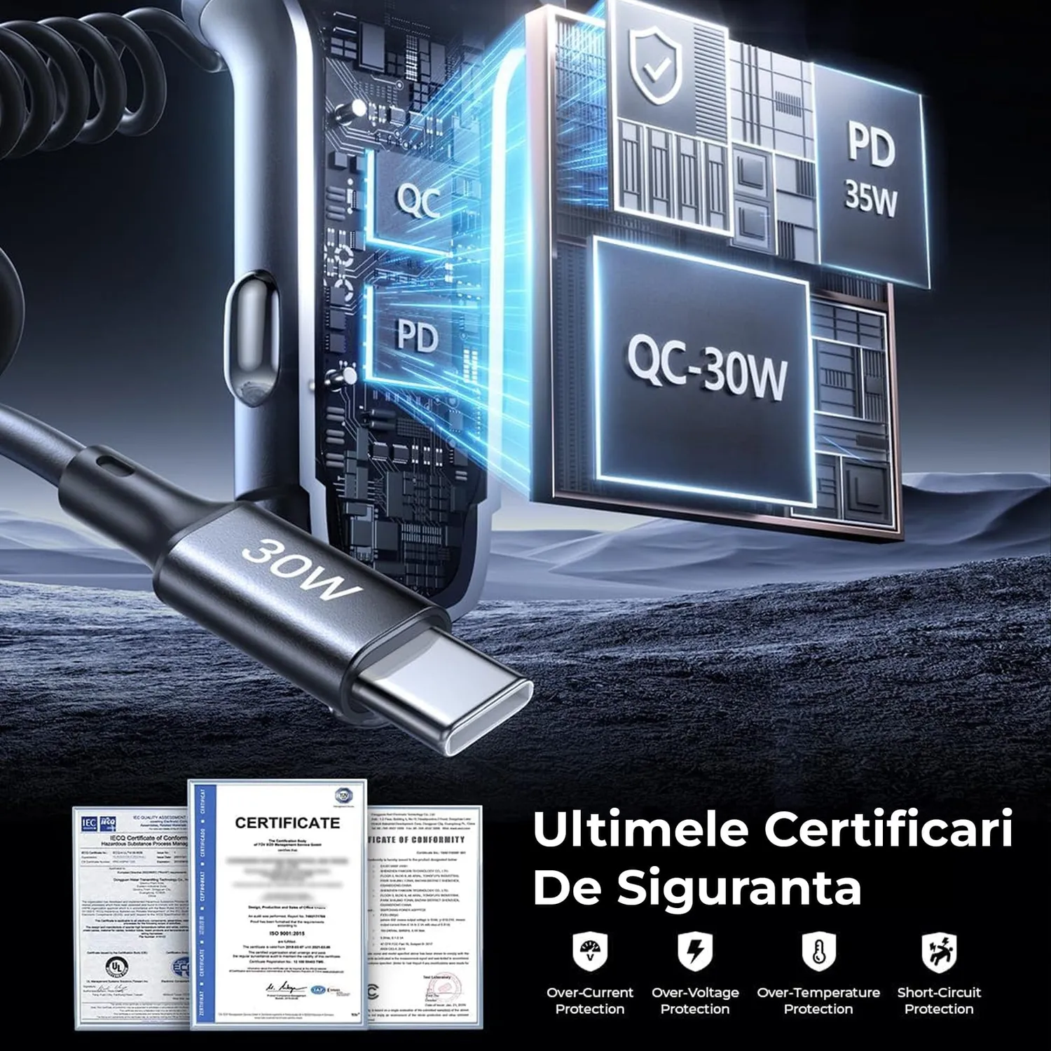 Timebox încărcător auto 65W negru USB QC3 Type-C