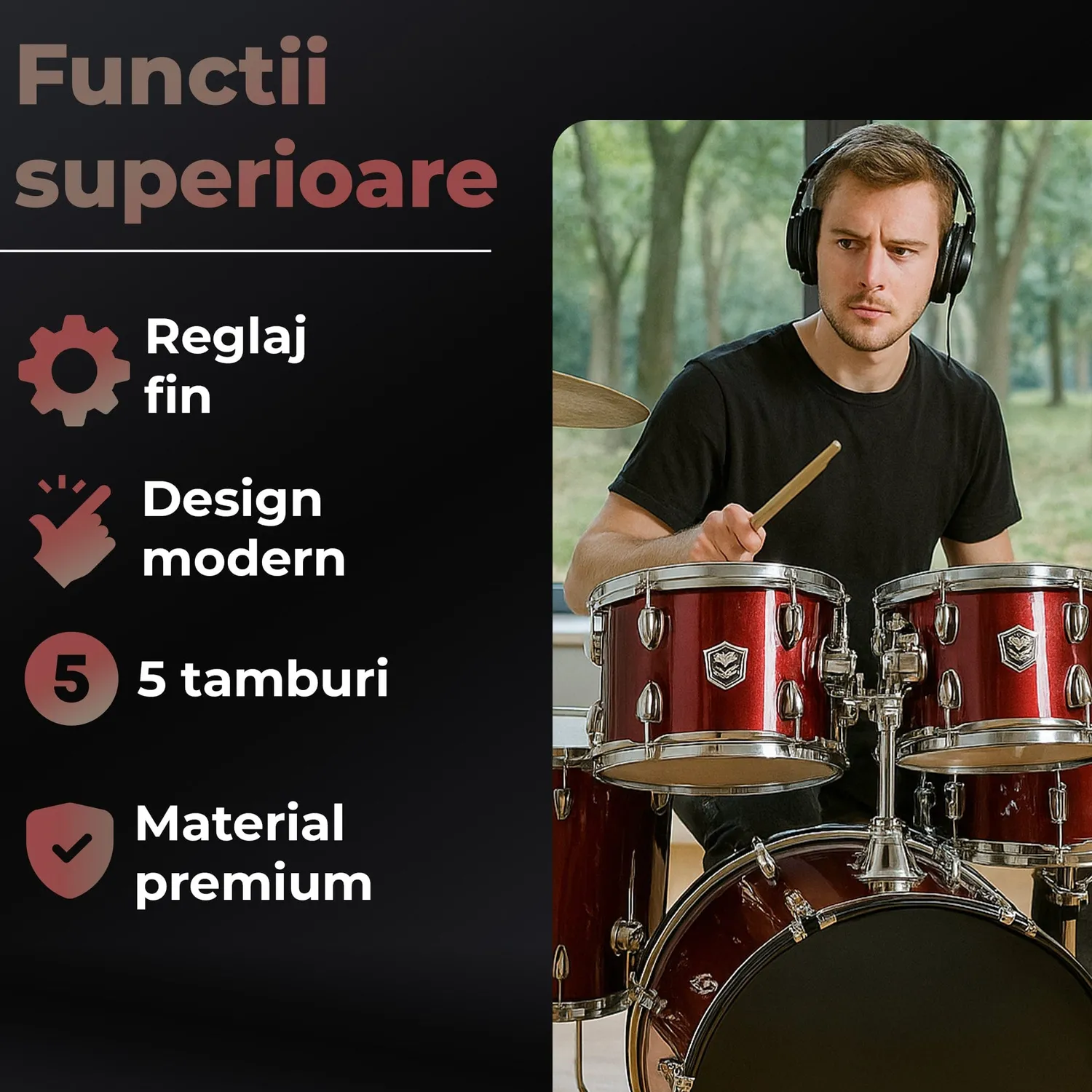 Timebox Jazz 5 piese set tobe acustice visiniu
