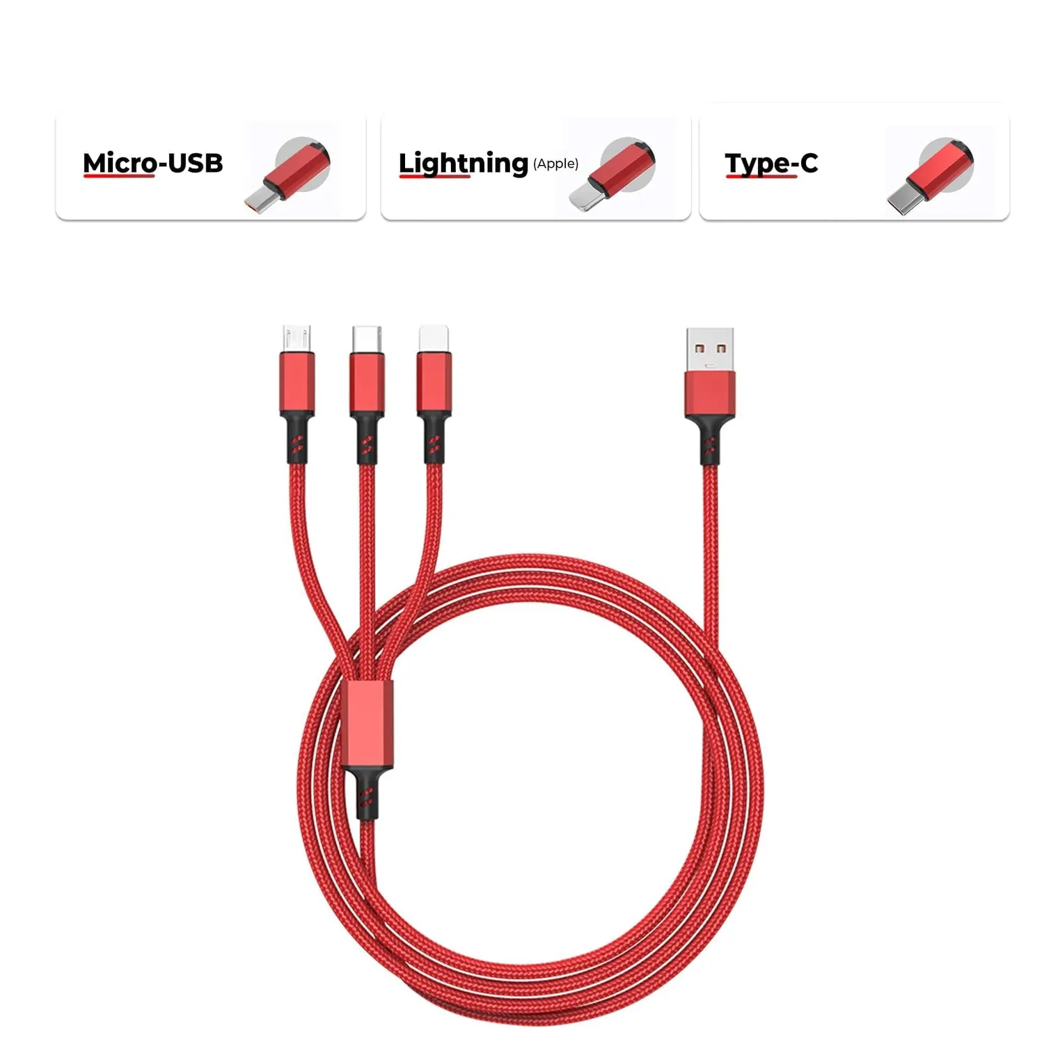 Timebox cablu 3 în 1 40W 1,2m roșu încărcare rapidă
