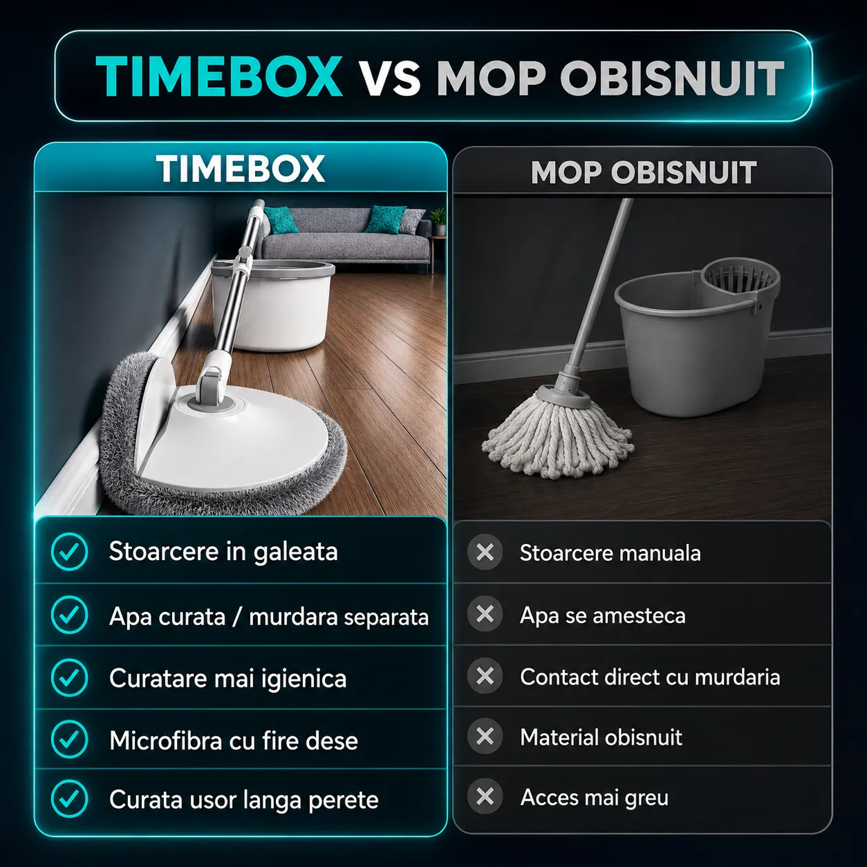 Timebox Dual Tank set mop rotativ Alb/Gri