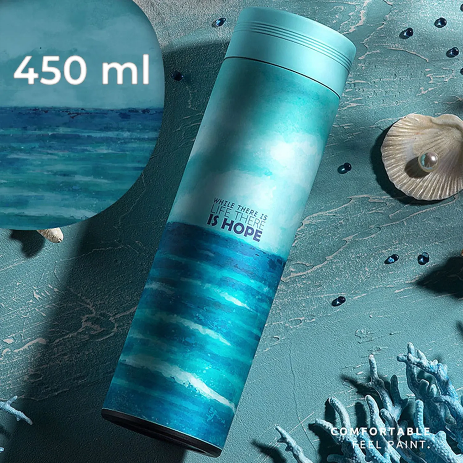 Timebox cana termos inox 450ml albastru-turcoaz