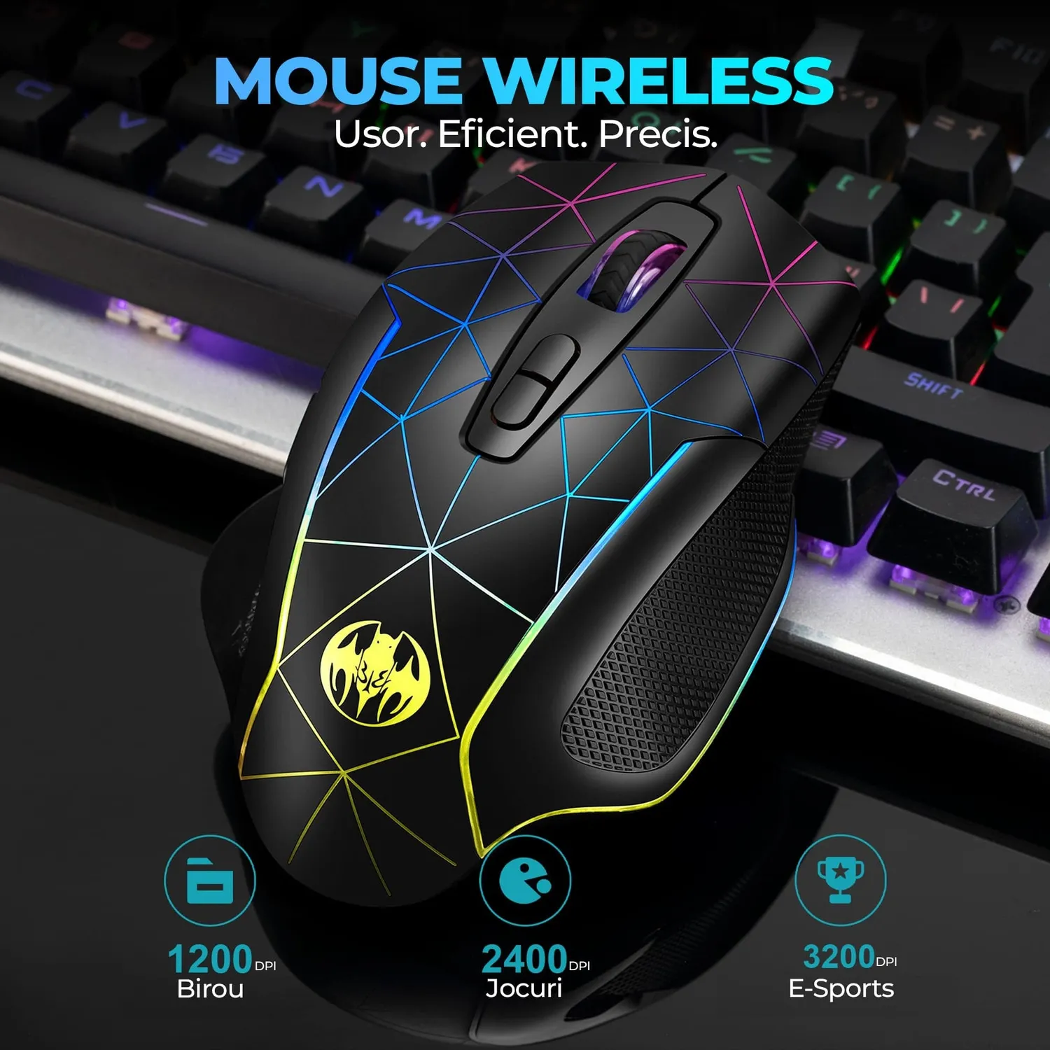 Timebox Jiggler mouse gaming wireless 1600DPI negru RGB